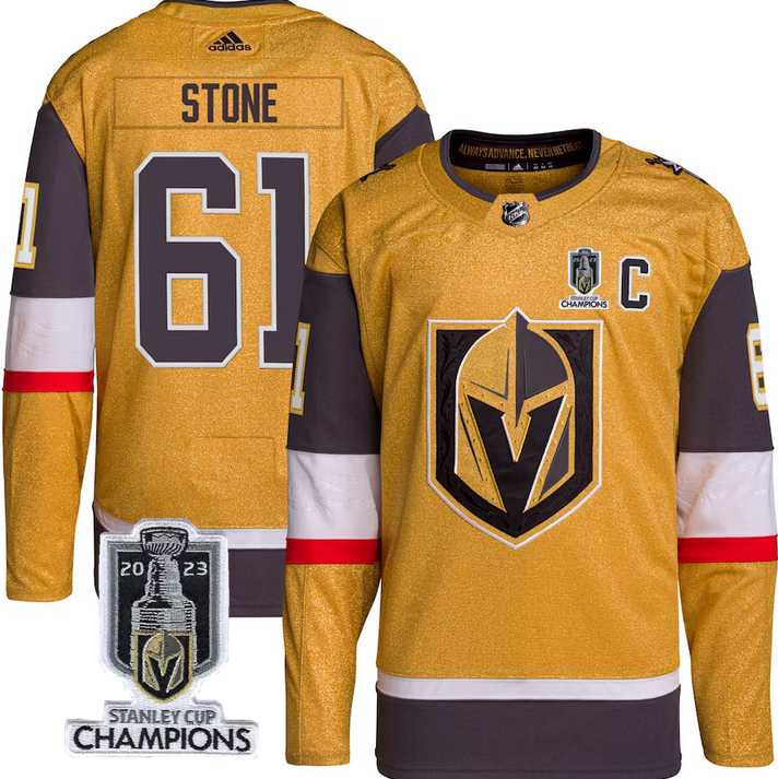 Mens Vegas Golden Knights #61 Mark Stone Gold 2023 Stanley Cup Champions Stitched Jersey->vegas golden knights->NHL Jersey